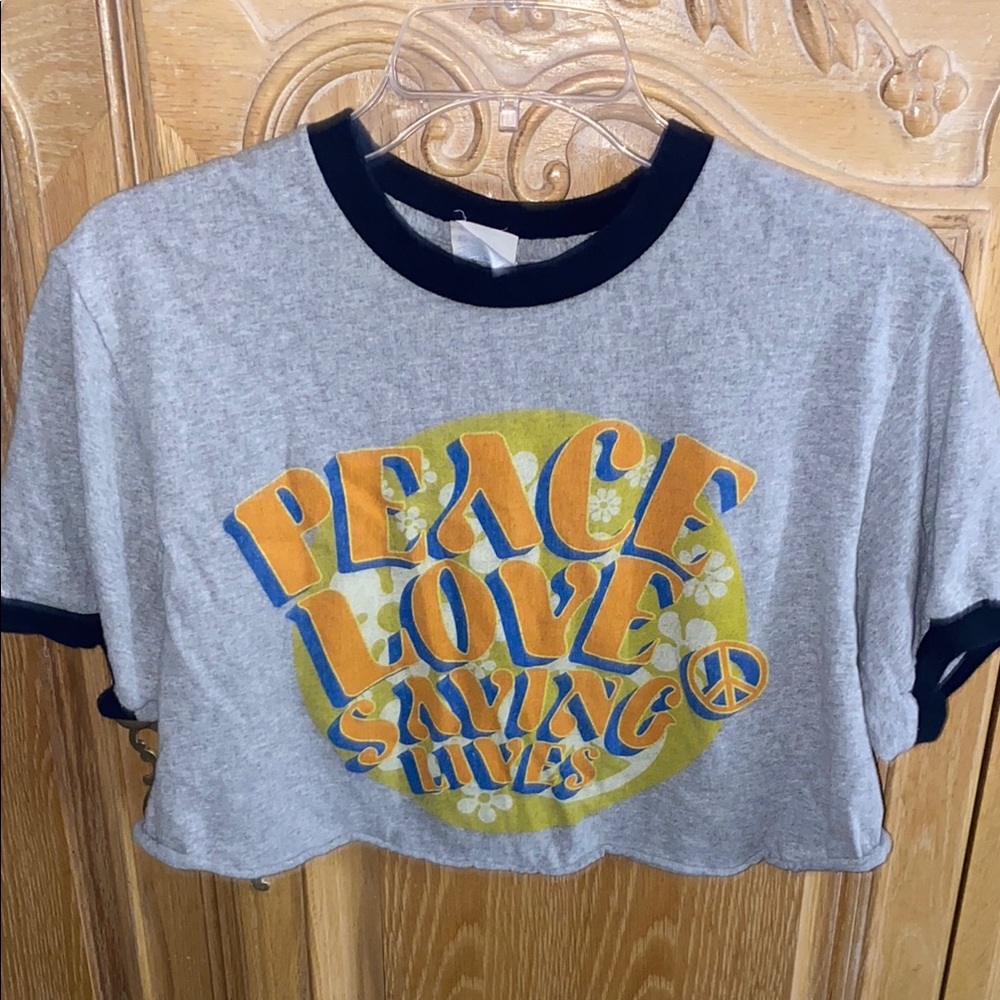 Gray Peace Love Saving Lives Crop Top